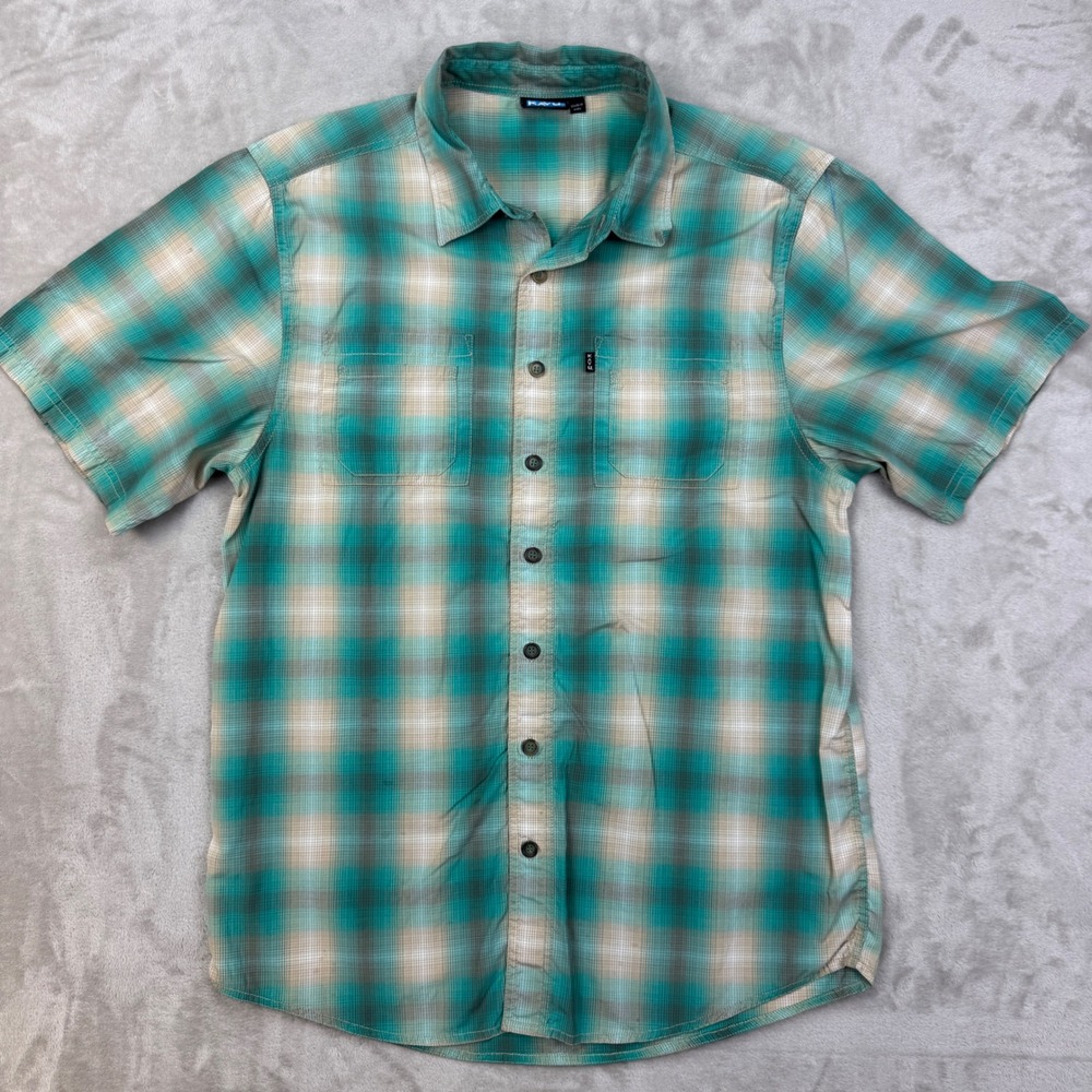 Kavu Shirt Mens Large Teal Regular Plaid Outdoor Gorpcore Summer Short Sleeve